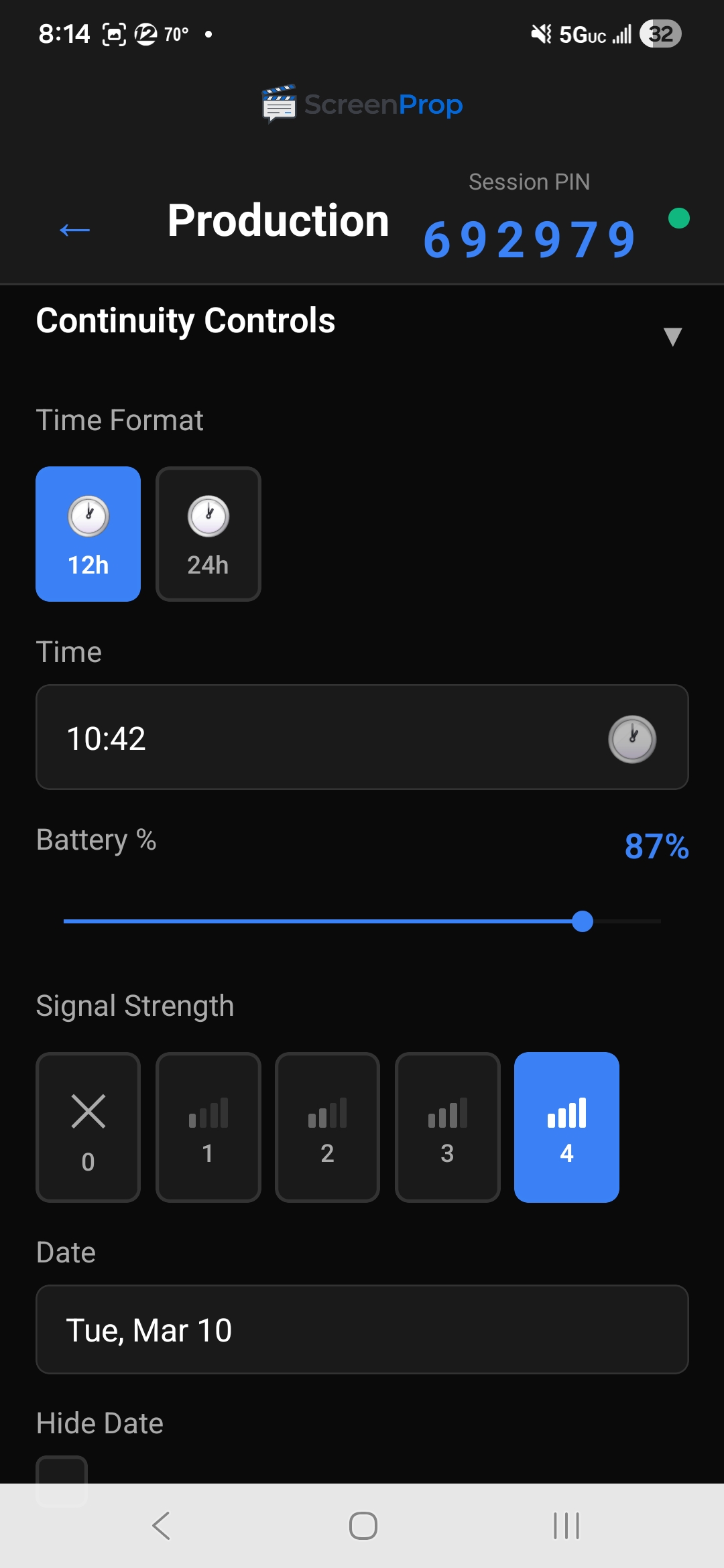 Continuity settings